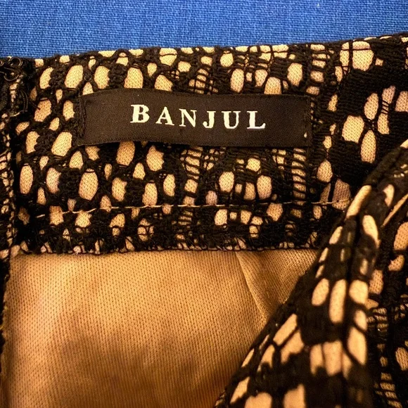 Banjul NWOT High-Waisted Black and Tan Crochet/ Lace Tiered Fringe Flare Pants - Picture 5 of 6